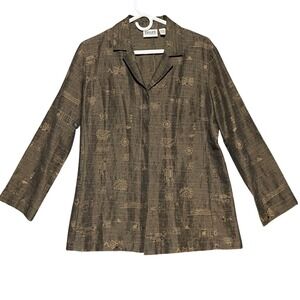 VTG Chicos Design Women's M Brown Tribal Aztec Art Silk Linen Lightweight Jacket